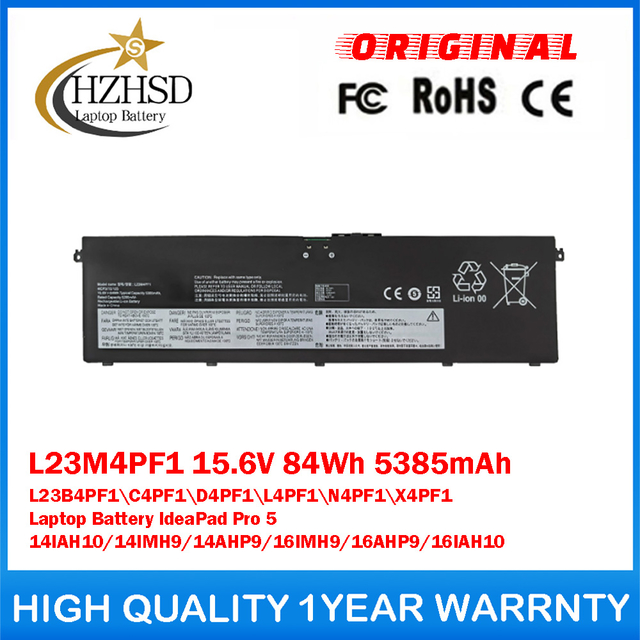L23M4PF1 15.6V 84Wh 5385mAh L23B4PF1 L23C4PF1 L23D4PF1 L23L4PF1 L23N4PF1 L23X4PF1 Genuine Original Laptop Battery For Lenovo IdeaPad Pro 5 14IAH10/14IMH9/14AHP9/16IMH9/16AHP9/16IAH10
