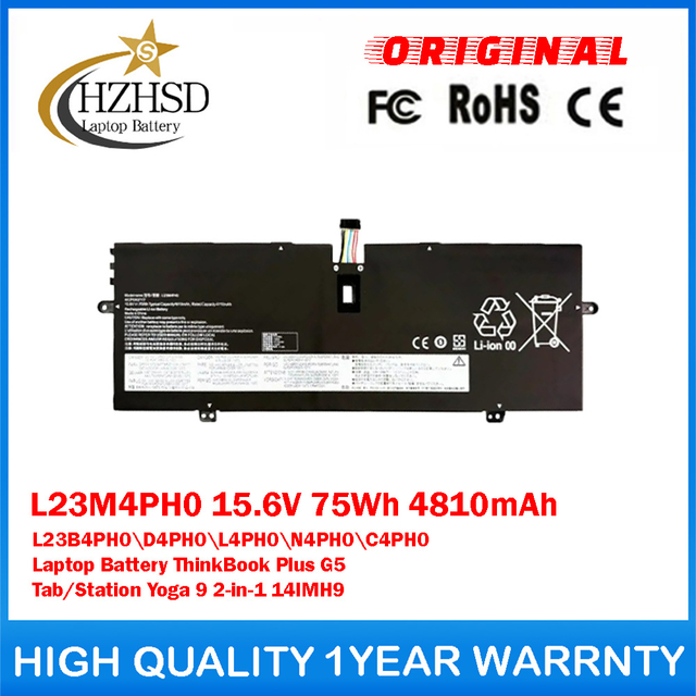 L23M4PH0 15.6V 75Wh 4810mAh L23B4PH0 L23D4PH0 L23L4PH0 L23N4PH0 Genuine Original Laptop Battery For Lenovo ThinkBook Plus G5 Tab/Station Yoga 9 2-in-1 14IMH9 L23C4PH0