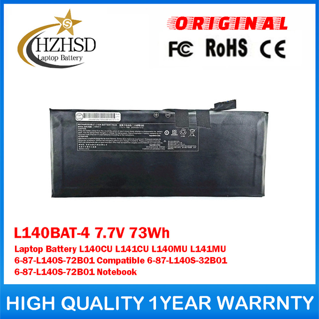 L140BAT-4 7.7V 73Wh Genuine Original Laptop Battery For CLEVO L140CU L141CU L140MU L141MU 6-87-L140S-72B01 Compatible 6-87-L140S-32B01 6-87-L140S-72B01 Notebook