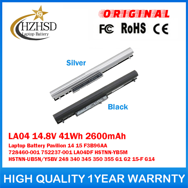 LA04 14.8V 41Wh 2600mAh Genuine Original Laptop Battery For HP Pavilion 14 15 F3B96AA 728460-001 752237-001 LA04DF HSTNN-YB5M HSTNN-UB5N/Y5BV 248 340 345 350 355 G1 G2 15-F G14