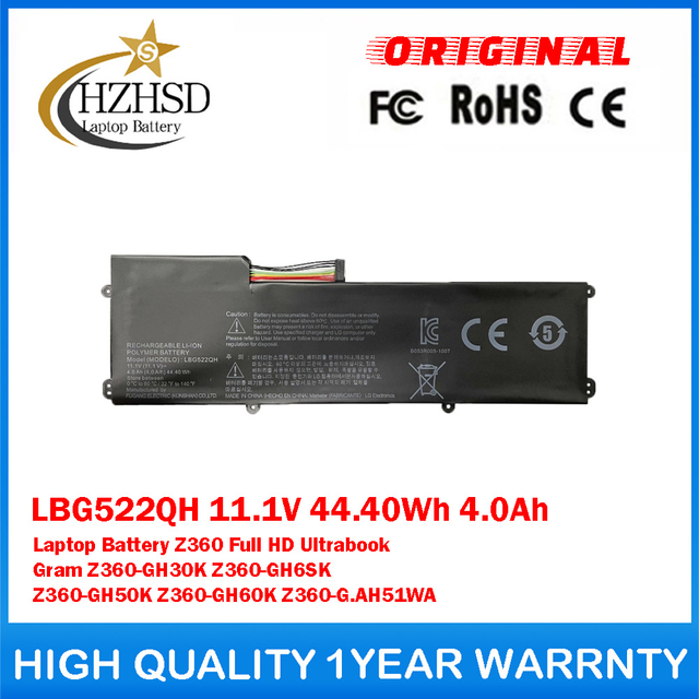 LBG522QH 11.1V 44.40Wh 4.0Ah Genuine Original Laptop Battery For LG Z360 Full HD Ultrabook Gram Z360-GH30K Z360-GH6SK Z360-GH50K Z360-GH60K Z360-G.AH51WA