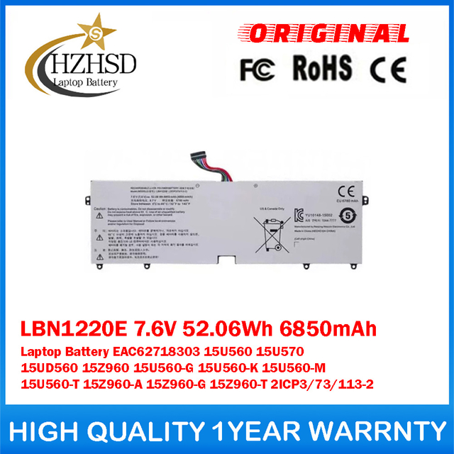 LBN1220E 7.6V 52.06Wh 6850mAh Genuine Original Laptop Battery For LG EAC62718303 15U560 15U570 15UD560 15Z960 15U560-G 15U560-K 15U560-M 15U560-T 15Z960-A 15Z960-G 15Z960-T 2ICP3/73/113-2