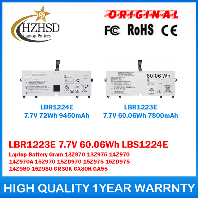 LBR1223E 7.7V 60.06Wh LBS1224E 7.7V 72Wh Genuine Original Laptop Battery For LG Gram 13Z970 13Z975 14Z970 14Z970A 15Z970 15ZD970 15Z975 15ZD975 14Z980 15Z980 GR30K GX30K GA55
