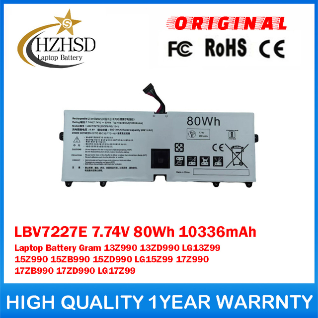 LBV7227E 7.74V 80Wh 10336mAh Genuine Original Laptop Battery For LG Gram 13Z990 13ZD990 LG13Z99 15Z990 15ZB990 15ZD990 LG15Z99 17Z990 17ZB990 17ZD990 LG17Z99