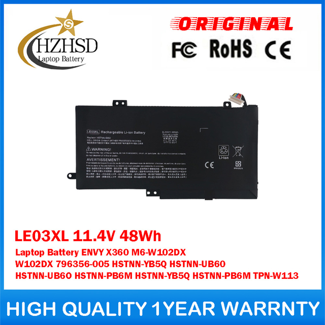 LE03XL 11.4V 48Wh Genuine Original Laptop Battery For HP ENVY X360 M6-W102DX W102DX 796356-005 HSTNN-YB5Q HSTNN-UB60 HSTNN-UB6O HSTNN-PB6M HSTNN-YB5Q HSTNN-PB6M TPN-W113LE03XL 11.4V 48Wh Genuine Original Laptop Battery For HP ENVY X360 M6-W102DX W102DX 796356-005 HSTNN-YB5Q HSTNN-UB60 HSTNN-UB6O HSTNN-PB6M HSTNN-YB5Q HSTNN-PB6M TPN-W113