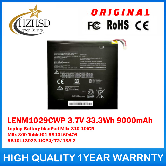LENM1029CWP 3.7V 33.3Wh 9000mAh Genuine Original Laptop Battery For Lenovo IdeaPad Miix 310-10ICR Miix 300 Tablet01 5B10L60476 5B10L13923 1ICP4/72/138-2