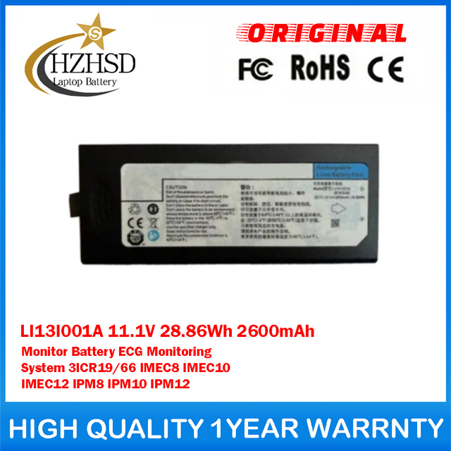 LI13I001A 11.1V 28.86Wh 2600mAh Monitor Battery For MINDRAY ECG Monitoring System 3ICR19/66 IMEC8 IMEC10 IMEC12 IPM8 IPM10 IPM12