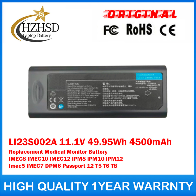 LI23S002A 11.1V 49.95Wh 4500mAh Replacement Medical Monitor Battery For Mindray IMEC8 IMEC10 IMEC12 IPM8 IPM10 IPM12 Imec5 IMEC7 DPM6 Passport 12 T5 T6 T8
