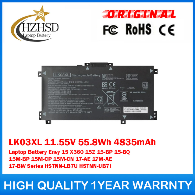 LK03XL 11.55V 55.8Wh 4835mAh Genuine Original Laptop Battery For HP Envy 15 X360 15Z 15-BP 15-BQ 15M-BP 15M-CP 15M-CN 17-AE 17M-AE 17-BW Series HSTNN-LB7U HSTNN-UB7I