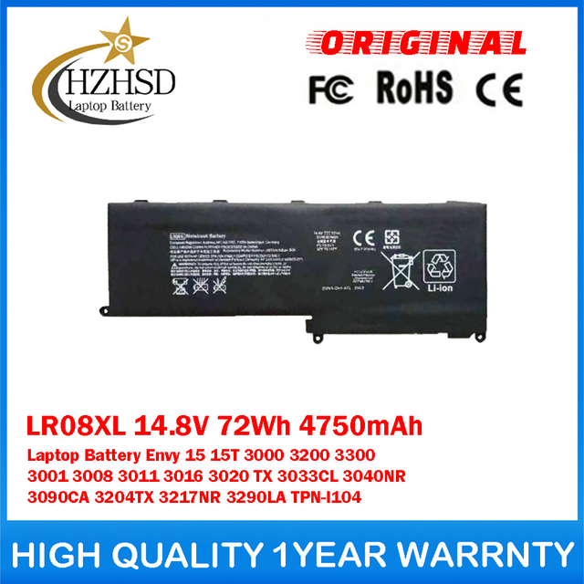 LR08XL 14.8V 72Wh 4750mAh Genuine Original Laptop Battery For HP Envy 15 15T 3000 3200 3300 3001 3008 3011 3016 3020 TX 3033CL 3040NR 3090CA 3204TX 3217NR 3290LA TPN-I104