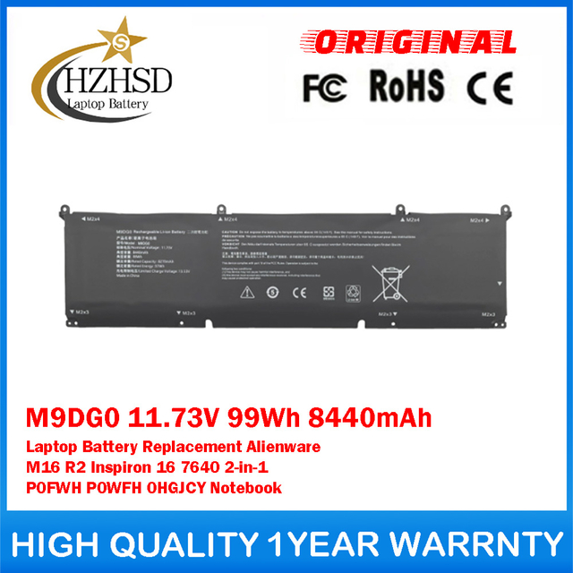 M9DG0 11.73V 99Wh 8440mAh Laptop Battery Replacement For Dell Alienware M16 R2 Inspiron 16 7640 2-in-1 P0FWH P0WFH 0HGJCY Notebook