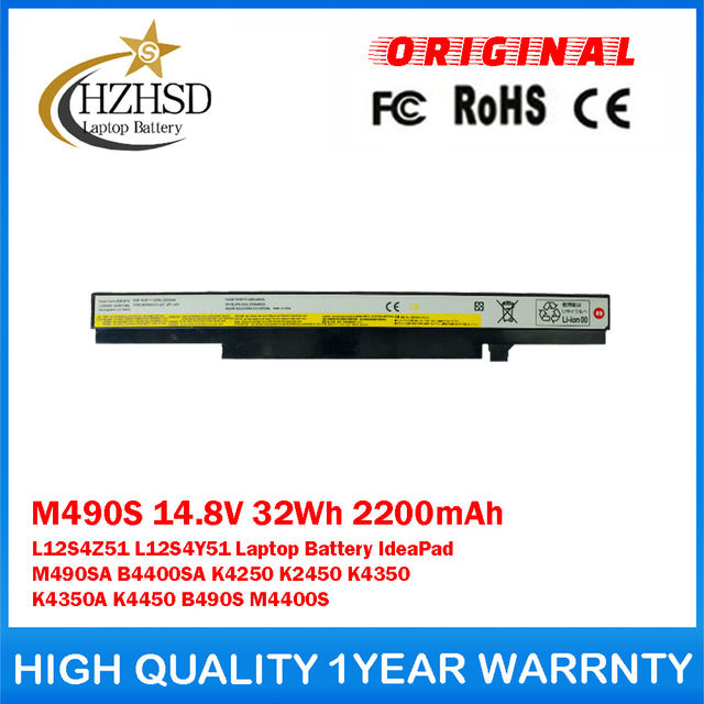 M490S 14.8V 32Wh 2200mAh L12S4Z51 L12S4Y51 Genuine Original Laptop Battery For Lenovo IdeaPad M490SA B4400SA K4250 K2450 K4350 K4350A K4450 B490S M4400S