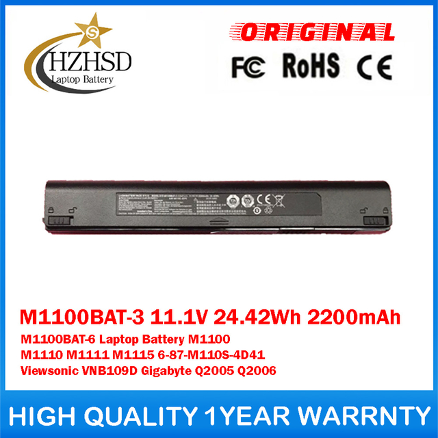 M1100BAT-3 11.1V 24.42Wh 2200mAh M1100BAT-6 Genuine Original Laptop Battery For CLEVO M1100 M1110 M1111 M1115 6-87-M110S-4D41 Viewsonic VNB109D Gigabyte Q2005 Q2006