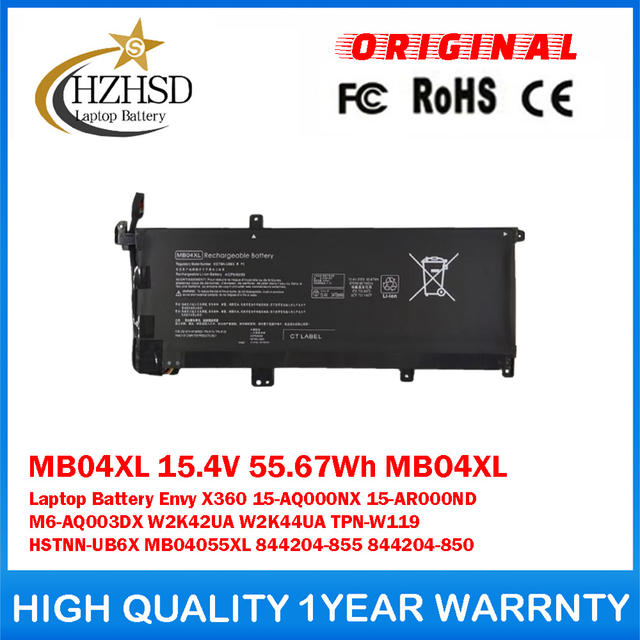 MB04XL 15.4V 55.67Wh MBO4XL Genuine Original Laptop Battery For HP Envy X360 15-AQ000NX 15-AR000ND M6-AQ003DX W2K42UA W2K44UA TPN-W119 HSTNN-UB6X MB04055XL 844204-855 844204-850