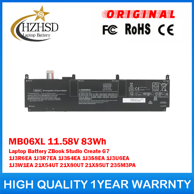 MB06XL 11.58V 83Wh Genuine Original Laptop Battery For HP ZBook Studio Create G7 1J3R6EA 1J3R7EA 1J3S4EA 1J3S8EA 1J3U6EA 1J3W1EA 21X54UT 21X80UT 21X85UT 235M3PA