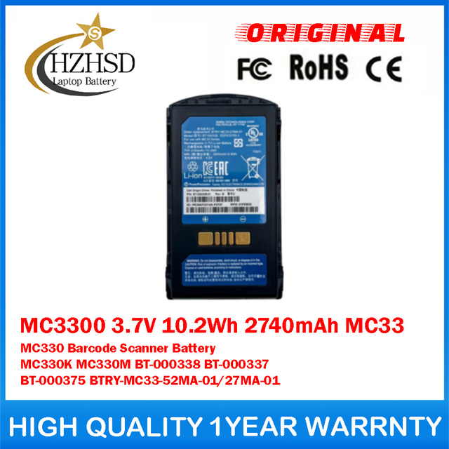 MC3300 3.7V 10.2Wh 2740mAh MC330 MC33 Barcode Scanner Battery For ZEBRA MC330K MC330M BT-000337 BT-000338 BT-000375 BTRY-MC33-52MA-01/27MA-01