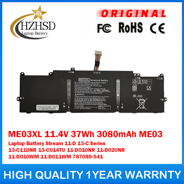 ME03XL 11.4V 37Wh 3080mAh ME03 Genuine Original Laptop Battery For HP Stream 11-D 13-C Series 13-C110NR 13-C014TU 11-D010NR 11-D020NR 11-D010WM 11-D011WM 787089-541