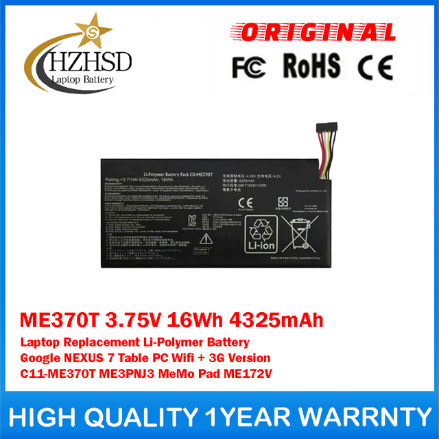 ME370T 3.75V 16Wh 4325mAh Original Laptop Replacement Li-Polymer Battery For Asus Google NEXUS 7 Table PC Wifi + 3G Version C11-ME370T ME3PNJ3 MeMo Pad ME172V