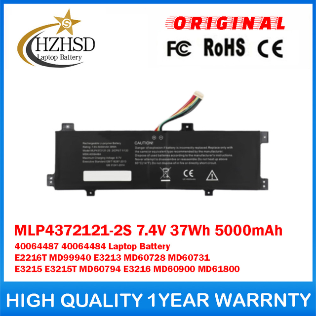 MLP4372121-2S 7.4V 37Wh 5000mAh Genuine Original 40064487 40064484 Laptop Battery For Medion Akoya E2216T MD99940 E3213 MD60728 MD60731 E3215 E3215T MD60794 E3216 MD60900 MD61800