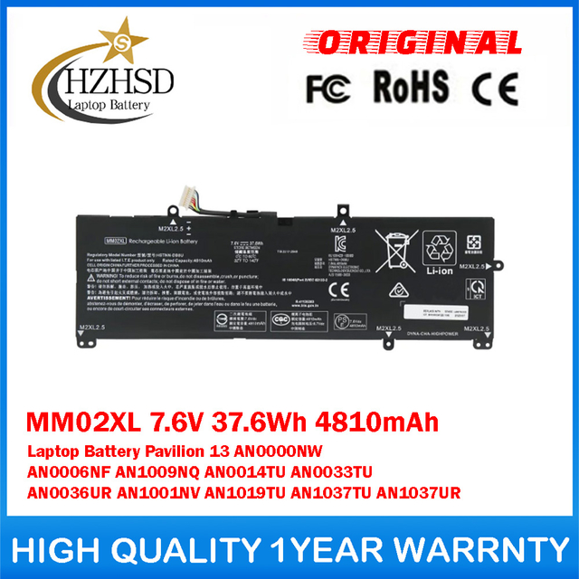 MM02XL 7.6V 37.6Wh 4810mAh Genuine Original Laptop Battery For HP Pavilion 13 AN0000NW AN0006NF AN1009NQ AN0014TU AN0033TU AN0036UR AN1001NV AN1019TU AN1037TU AN1037UR