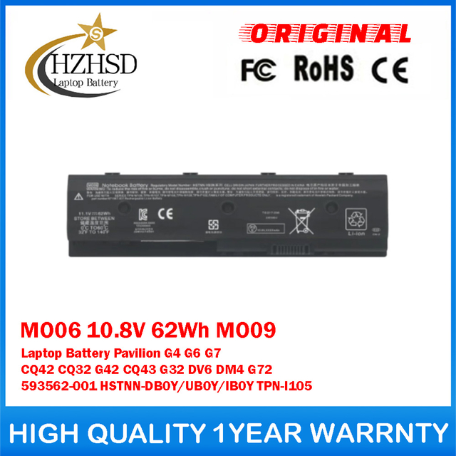 MO06 10.8V 62Wh MO09 Genuine Original Laptop Battery For HP Pavilion G4 G6 G7 CQ42 CQ32 G42 CQ43 G32 DV6 DM4 G72 593562-001 HSTNN-DB0Y/UB0Y/IB0Y TPN-I105