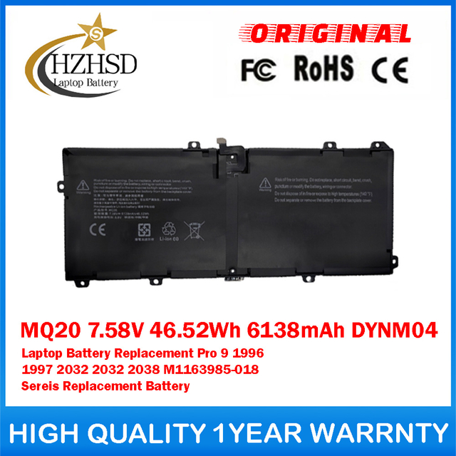 MQ20 7.58V 46.52Wh 6138mAh DYNM04 Genuine Original Laptop Battery For Microsoft Surface Pro 9 1996 1997 2032 2038 M1163985-018 Sereis Replacement Battery