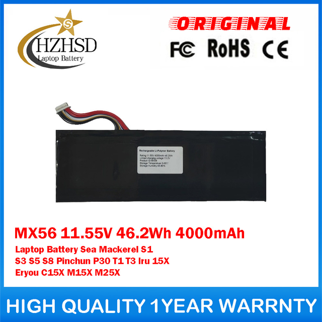 MX56 11.55V 46.2Wh 4000mAh Genuine Original Laptop Battery For HIPAA Sea Mackerel S1 S3 S5 S8 Pinchun P30 T1 T3 Iru 15X Eryou C15X M15X M25X
