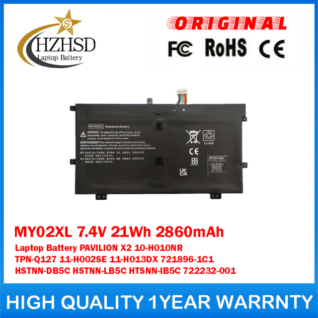 MY02XL 7.4V 21Wh 2860mAh Genuine Original Laptop Battery For HP PAVILION X2 10-H010NR TPN-Q127 11-H002SE 11-H013DX 721896-1C1 HSTNN-DB5C HSTNN-LB5C HTSNN-IB5C 722232-001