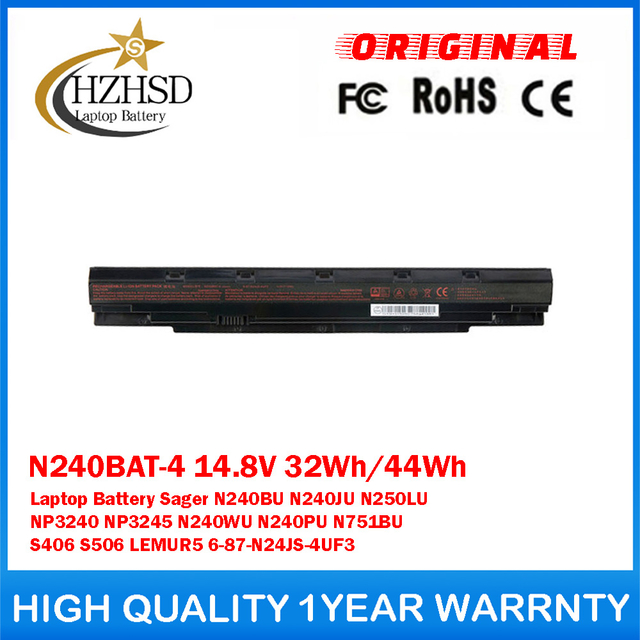 N240BAT-4 14.8V 32Wh/44Wh Genuine Original Laptop Battery For CLEVO Sager N240BU N240JU N250LU NP3240 NP3245 N240WU N240PU N751BU S406 S506 LEMUR5 6-87-N24JS-4UF3