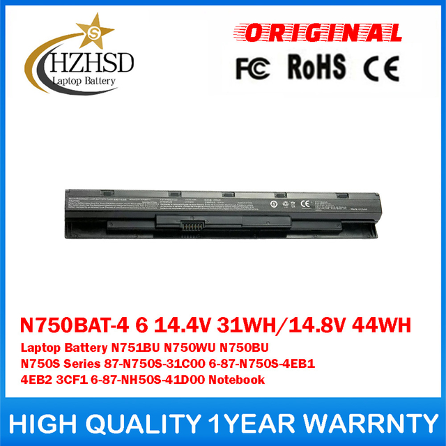 N750BAT-4 6 14.4V 31WH/14.8V 44WH Genuine Original Laptop Battery For Clevo N751BU N750WU N750BU N750S Series 87-N750S-31C00 6-87-N750S-4EB1 4EB2 3CF1 6-87-NH50S-41D00 Notebook