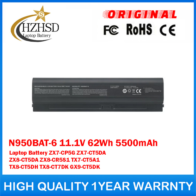 N950BAT-6 11.1V 62Wh 5500mAh Genuine Original Laptop Battery For Hasee ZX7-CP5G ZX7-CT5DA ZX8-CT5DA ZX8-CR5S1 TX7-CT5A1 TX8-CT5DH TX8-CT7DK GX9-CT5DK