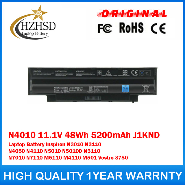N4010 11.1V 48Wh 5200mAh J1KND Genuine Original Laptop Battery For DELL Inspiron N3010 N3110 N4050 N4110 N5010 N5010D N5110 N7010 N7110 M5110 M4110 M501 Vostro 3750
