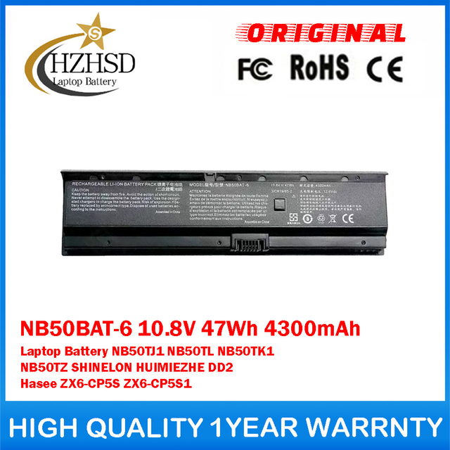 NB50BAT-6 10.8V 47Wh 4300mAh Genuine Original Laptop Battery For CLEVO NB50TJ1 NB50TL NB50TK1 N​B50TZ SHINELON HUIMIEZHE DD2 Hasee ZX6-CP5S ZX6-CP5S1