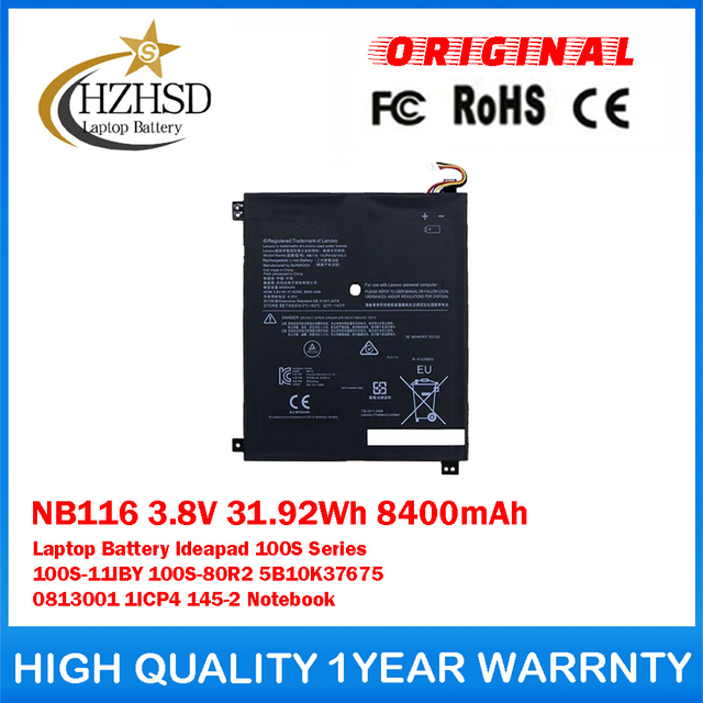 NB116 3.8V 31.92Wh 8400mAh Genuine Original Laptop Battery For Lenovo Ideapad 100S series 100S-11IBY 100S-80R2 5B10K37675 0813001 1ICP4 145-2 Notebook