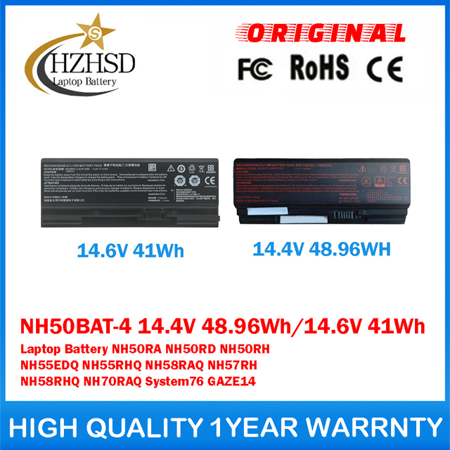 NH50BAT-4 14.4V 48.96Wh/14.6V 41Wh Genuine Original Laptop Battery For Clevo NH50RA NH50RD NH50RH NH55EDQ NH55RHQ NH58RAQ NH57RH NH58RHQ NH70RAQ System76 GAZE14