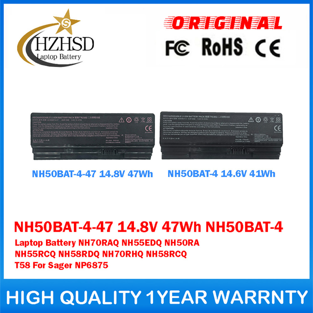 NH50BAT-4-47 14.8V 47Wh NH50BAT-4 Genuine Original Laptop Battery For CLEVO NH70RAQ NH55EDQ NH50RA NH55RCQ NH58RDQ NH70RHQ NH58RCQ For Machenike T58 For Sager NP6875