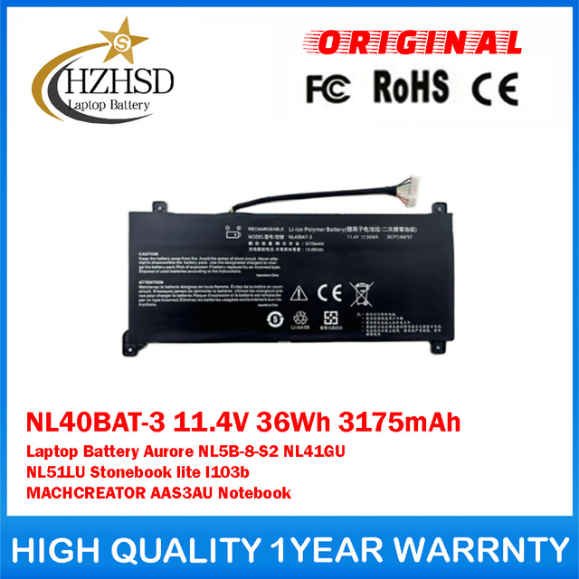 NL40BAT-3 11.4V 36Wh 3175mAh Genuine Original Laptop Battery For Clevo Aurore NL5B-8-S2 NL41GU NL51LU Stonebook lite l103b MACHCREATOR AAS3AU Notebook