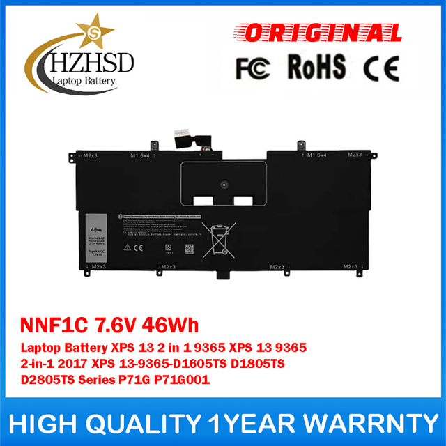 NNF1C 7.6V 46Wh Genuine Original Laptop Battery For Dell XPS 13 2 in 1 9365 XPS 13 9365 2-in-1 2017 XPS 13-9365-D1605TS D1805TS D2805TS Series P71G P71G001