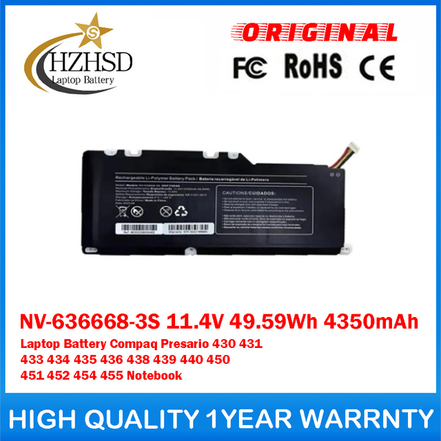 NV-636668-3S 11.4V 49.59Wh 4350mAh Genuine Original Laptop Battery For HP Compaq Presario 430 431 433 434 435 436 438 439 440 450 451 452 454 455 Notebook