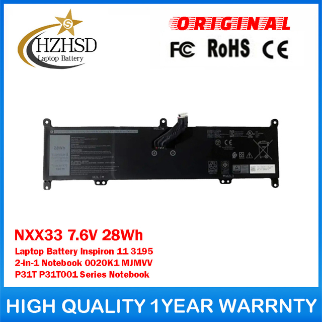 NXX33 7.6V 28Wh Genuine Original Laptop Battery For Dell Inspiron 11 3195 2-in-1 Notebook 0020K1 MJMVV P31T P31T001 Series Notebook