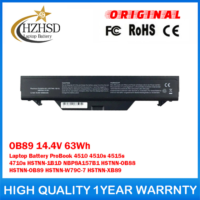 OB89 14.4V 63Wh Genuine Original Laptop Battery For HP ProBook 4510 4510s 4515s 4710s HSTNN-1B1D NBP8A157B1 HSTNN-OB88 HSTNN-OB89 HSTNN-W79C-7 HSTNN-XB89