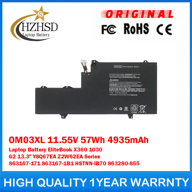 OM03XL 11.55V 57Wh 4935mAh Genuine Original Laptop Battery For HP EliteBook X360 1030 G2 13.3