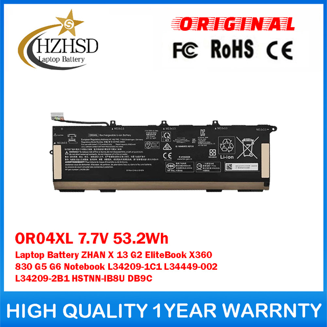 OR04XL 7.7V 53.2Wh Genuine Original Laptop Battery For HP ZHAN X 13 G2 EliteBook X360 830 G5 G6 Notebook L34209-1C1 L34449-002 L34209-2B1 HSTNN-IB8U DB9C