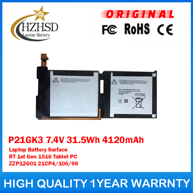 P21GK3 7.4V 31.5Wh 4120mAh Genuine Original Laptop Battery For Microsoft Surface RT 1st Gen 1516 Tablet PC ZZP12G01 21CP4/106/96