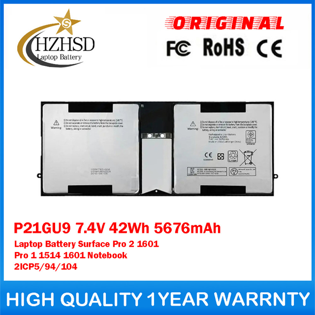 P21GU9 7.4V 42Wh 5676mAh Genuine Original Laptop Battery For Microsoft Surface Pro 2 1601 Pro 1 1514 1601 Notebook 2ICP5/94/104
