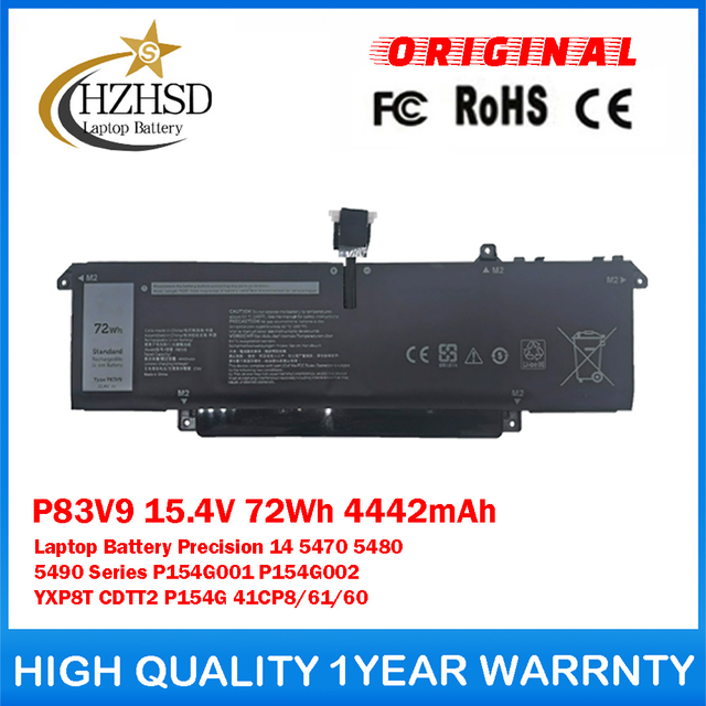 P83V9 15.4V 72Wh 4442mAh Genuine Original Laptop Battery For Dell Precision 14 5470 5480 5490 Series P154G001 P154G002 YXP8T CDTT2 P154G 41CP8/61/60