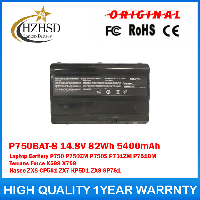 P750BAT-8 14.8V 82Wh 5400mAh Genuine Original Laptop Battery For Clevo P750 P750ZM P750S P751ZM P751DM Terrans Force X599 X799 Hasee ZX8-CP5S1 ZX7-KP5D1 ZX8-SP7S1