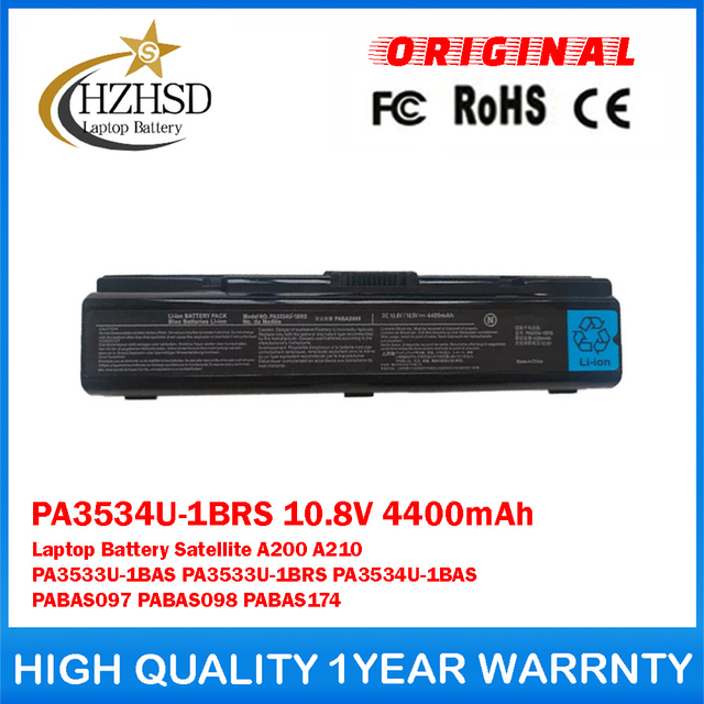 PA3534U-1BRS 10.8V 4400mAh Genuine Original Laptop Battery For Toshiba Satellite A200 A210 PA3533U-1BAS PA3533U-1BRS PA3534U-1BAS PABAS097 PABAS098 PABAS174