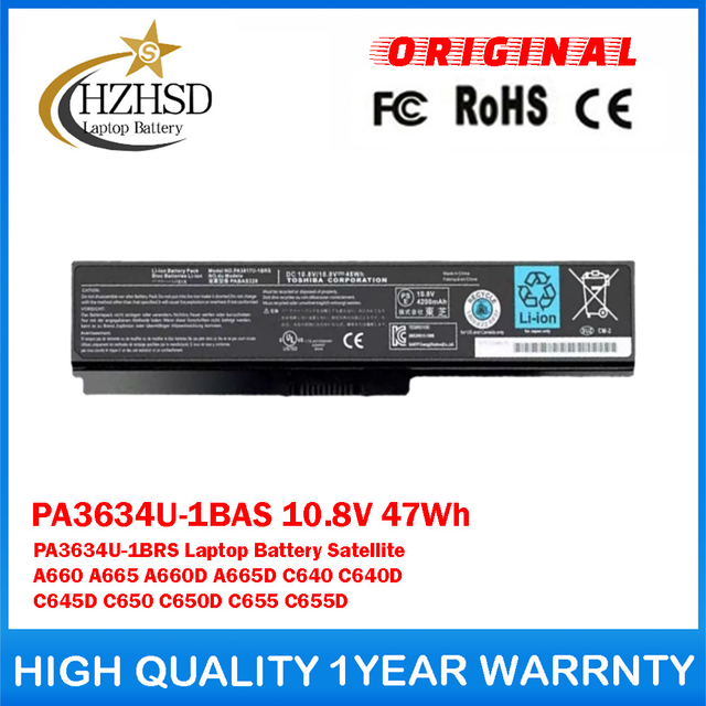 PA3634U-1BAS 10.8V 47Wh PA3634U-1BRS Genuine Original Laptop Battery For Toshiba Satellite A660 A665 A660D A665D C640 C640D C645D C650 C650D C655 C655D