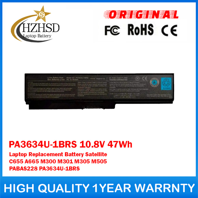 PA3634U-1BRS 10.8V 47Wh Genuine Original Laptop Replacement Battery For Toshiba Satellite C655 A665 M300 M301 M305 M505 PABAS228 PA3634U-1BRS